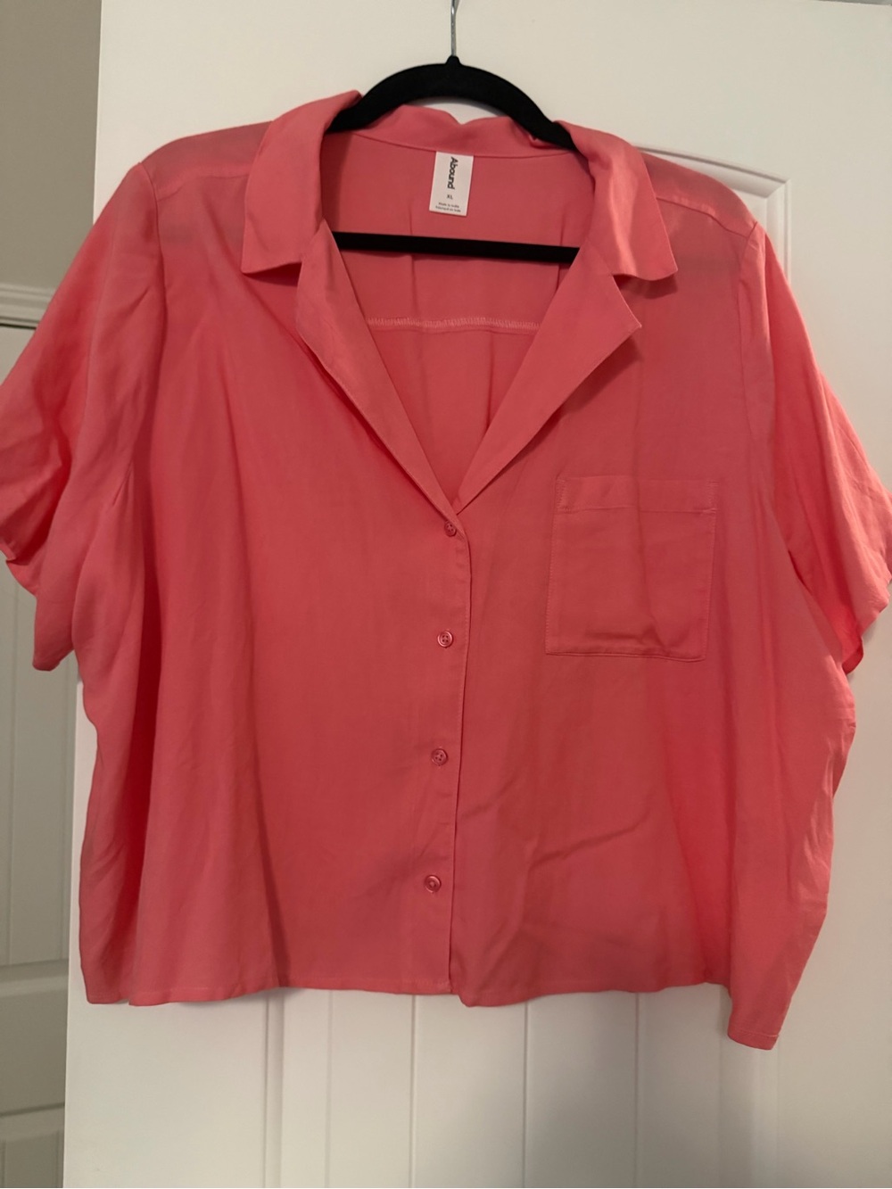 Abound Boxy Short-Sleeve Button-Up Top in Coral Pink
